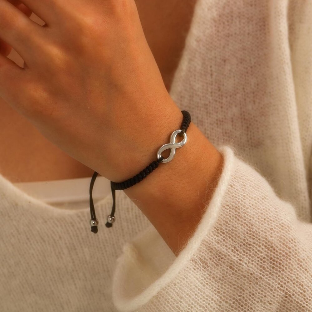 Infinity Matching Couples Bracelets Silver Black-… - image 8